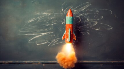 Success goal business background - Start a rocket in front of the blackboard (Generative Ai)