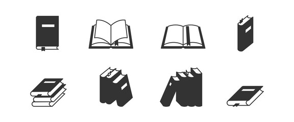 Book black icon set. Isolated education and school sign symbol on white background. Vector illustration