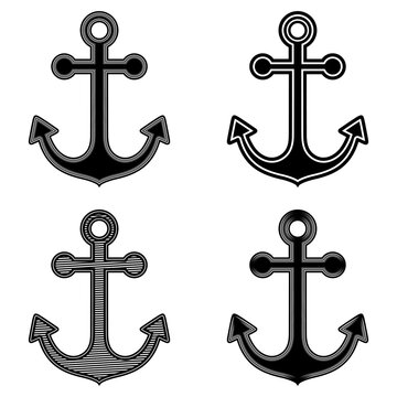 Set vector black Marine anchors icon nautical design illustration