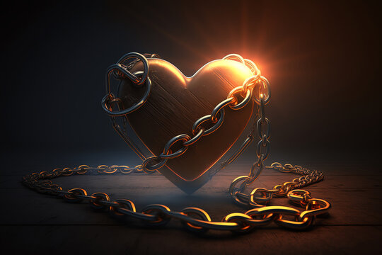 Heart wrapped a chain. Heart therapy concept. Cardiology. Generative AI