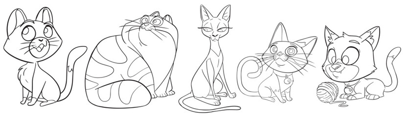 Obraz premium Vector set of cartoon style cat . Animal character illustration for children. Hand drawn line drawings of funny cats. Big collection of Cats for kids, coloring.