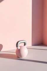 Light pastel pink and orange and turquoise sport equipment. Shiny colorful rainbow dumbbell kettlebell for training. Generative AI.