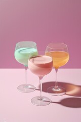 Various refreshing summer drinks in pastel colores. Summer time. Generated AI.