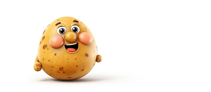 Cute funny cartoon character potato. icon design with the image of a flat Generative AI.Highlighted on a white background. space for copying.