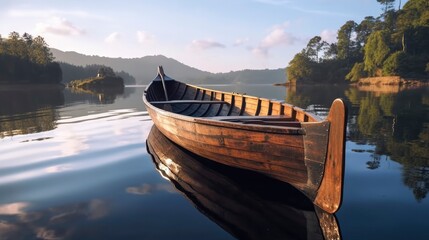 Traditional rowing boat on a lake. Generative AI