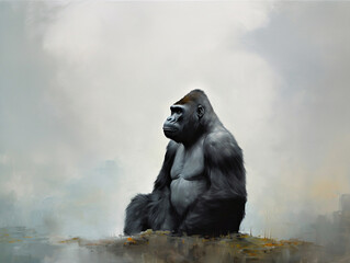A Minimalist Oil Painting of a Gorilla in Nature | Generative AI
