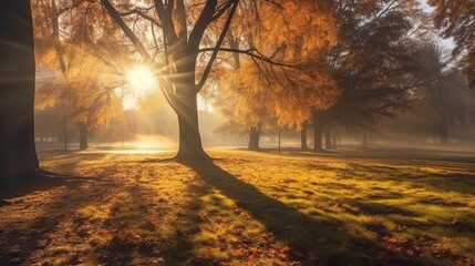 Sunny autumn scenery in the public park. Generative AI