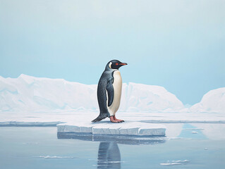 Obraz premium A Minimalist Oil Painting of a Penguin in Nature | Generative AI