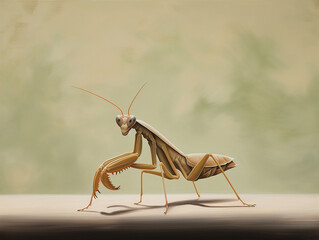 A Minimalist Oil Painting of a Praying Mantis in Nature | Generative AI
