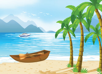 Beach and Boat Free Vector Resource