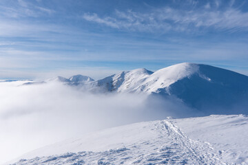 Winter snow covered mountain peaks in Europe. Great place for winter sports