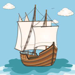 Vintage Wooden Ships and Water Surface Background