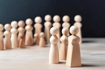 Successful team leader Businessman hand choose people standing out from the crowd, wooden toys