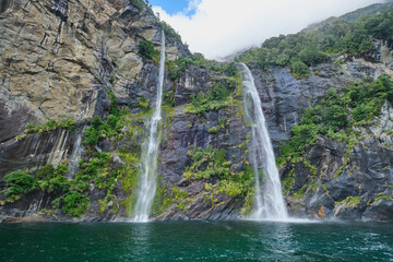 Fairy Falls at Milford Sound or Piopiotahi in New Zealand