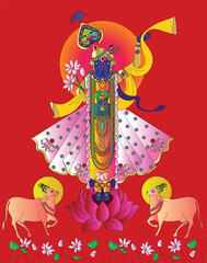 Shrinathji or Lord Krishna as Pichwai folk painting	