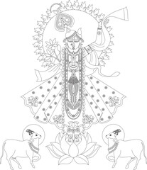 Fototapeta na wymiar Shrinathji or Lord Krishna as Pichwai folk painting 