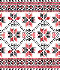 Red and black Christmas pattern, ethnic Lemko pattern - obrazy, fototapety, plakaty