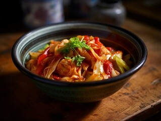 bowl of freshly made kimchi with vibrant red and green colors