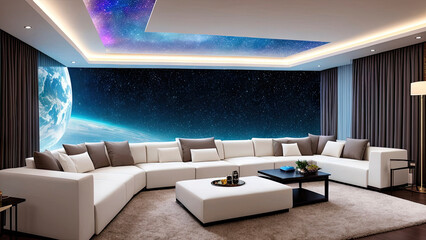 Modern fashionable living room with upholstered furniture