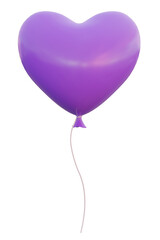 Fototapeta na wymiar 3d illustration of a purple heart shape balloon tied with white rope.