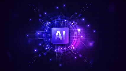 Artificial Intelligence computer database concept. Modern CPU illustration . Tech Futuristic Template. Central Computer Processors CPU concept. Digital chip. Database concept - obrazy, fototapety, plakaty
