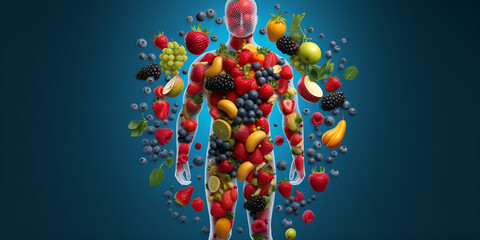 Man's body made up of fresh healthy vegetables world health day background