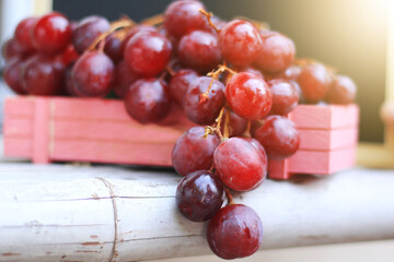 Close up several grapes for harvest placed in small baskets close up for agricultural farm