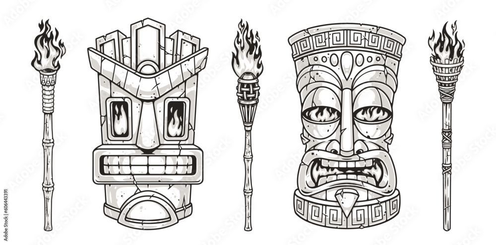 Canvas Prints tiki masks monochrome set logotype