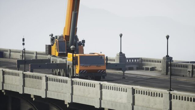 big auto crane on the bridge under constraction