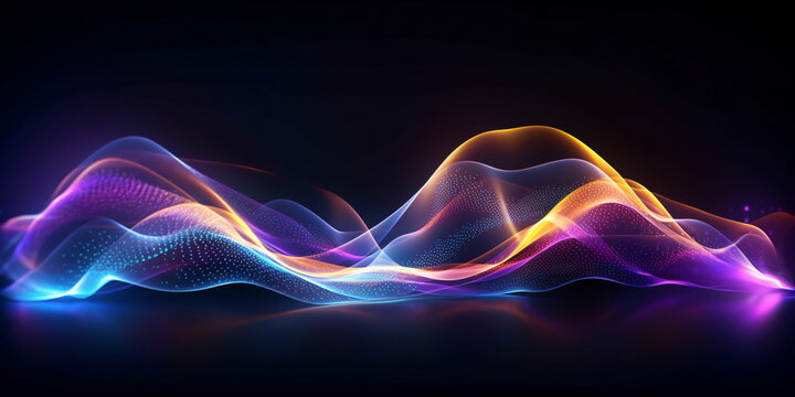 abstrakter bunter Neon Hintergrund mit leuchtenden Neon wellen Linien . Technologie-Tapete mit KI erstellt 