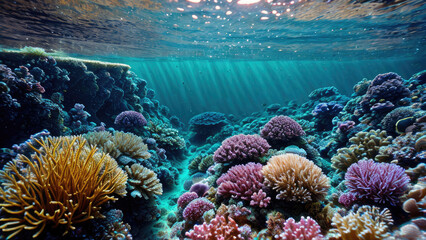 Colorful underwater life in coral reef