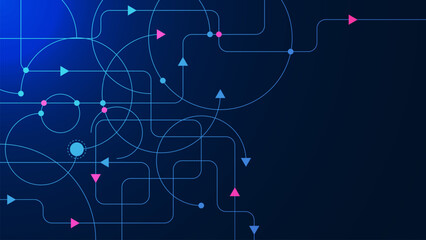 Technology lines and dots connection with triangle. Big data visualization, global networking and communication technology concept background.