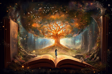 The magical world of books. Knowledge and exciting adventures. Generative AI 