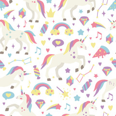 Seamless background with unicorns. Perfect for kids design, fabric, packaging, wallpaper, textile, apparel