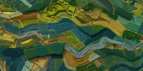 Obraz premium Aerial drone view of the endless green fields and hills of the countryside. Generative AI 