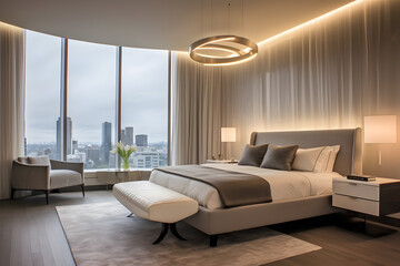 Fototapeta na wymiar Contemporary Elegance: A Stylish Master Bedroom with a Neutral Touch