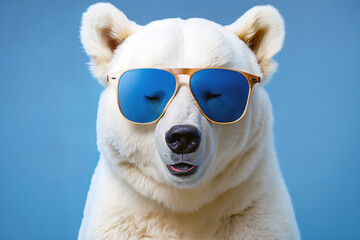 Portrait of polar bear wearing sunglasses close-up. The most dangerous animal of the Arctic region. generative ai. - 606449795