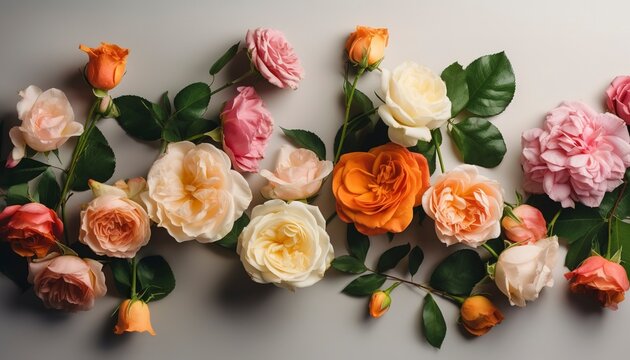 Roses Flower Arrangement, Copy Space, Flat Lay , generate ai
