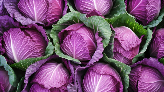 Ripe red cabbage background. Top view