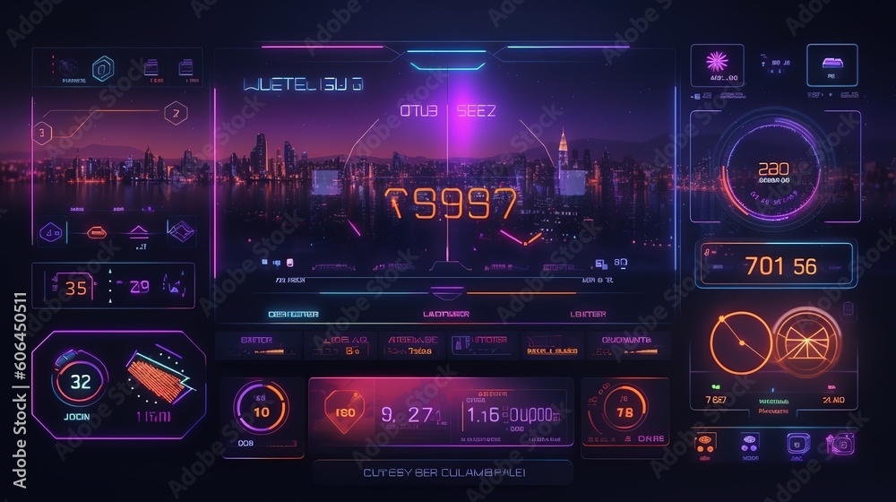 Aufkleber HUD Futuristic Elements Set By Communication And Loading Bars Screen Circles Frames.Hud,GUI for game background design. Technology background. Digital data. Generative AI