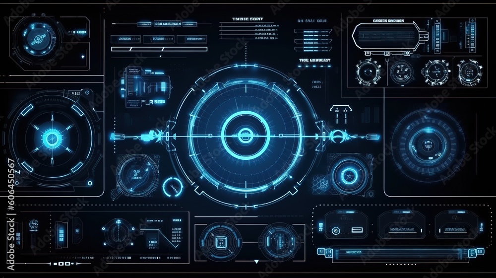 Poster Virtual reality.Hud,GUI for game background design. Technology background. Digital data. Generative AI