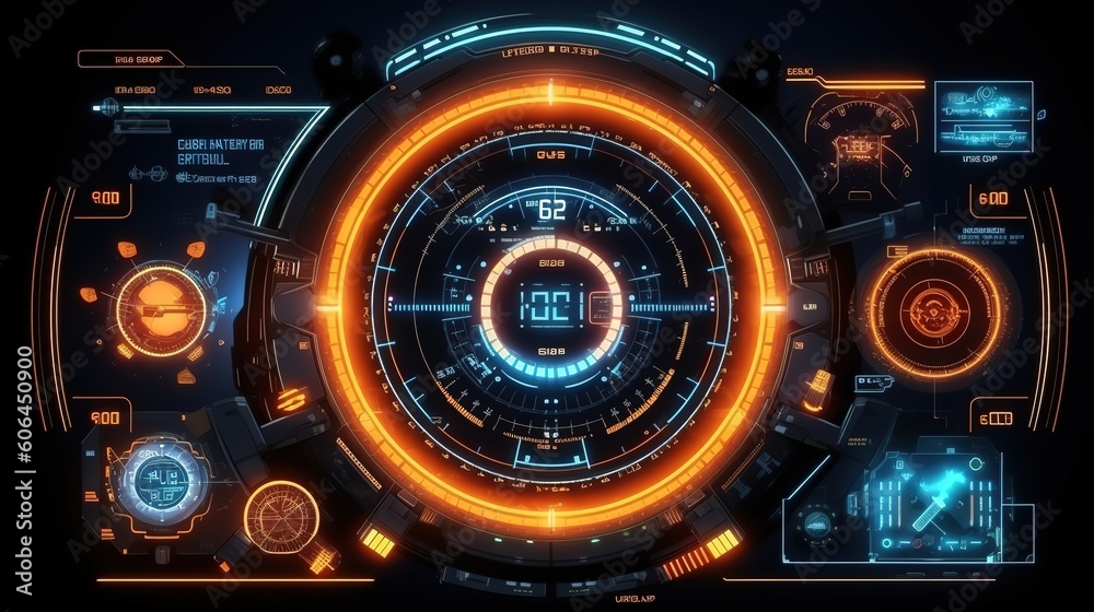 Poster Virtual reality.Hud,GUI for game background design. Technology background. Digital data. Generative AI