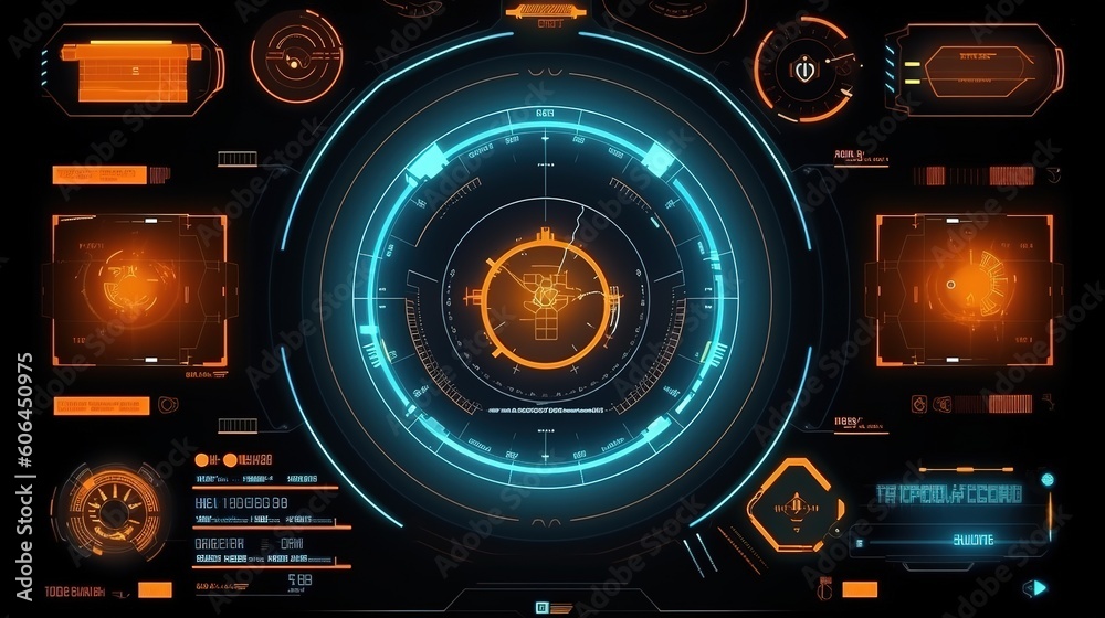 Fototapete virtual reality.hud,gui for game background design. technology background. digital data. generative 