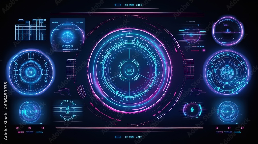 Poster Virtual reality.Hud,GUI for game background design. Technology background. Digital data. Generative AI