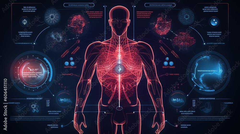 Canvas Prints Human body low poly wireframe. Hud,GUI for game background design. Technology background. Digital data. Generative AI