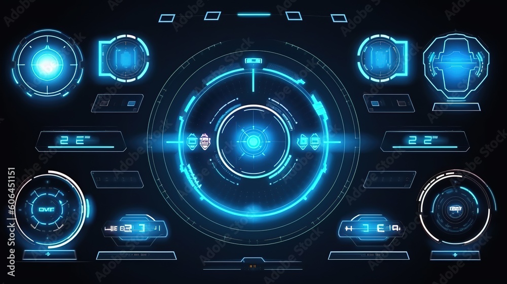 Fototapete set automatic sighting aim. hud,gui for game background design. technology background. digital data.