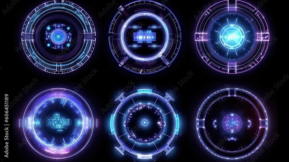 Fototapete set automatic sighting aim. hud,gui for game background design. technology background. digital data.