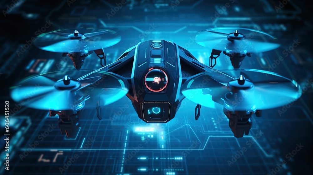 Poster Futuristic drone background.Hud,GUI for game background design. Technology background. Digital data. Generative AI