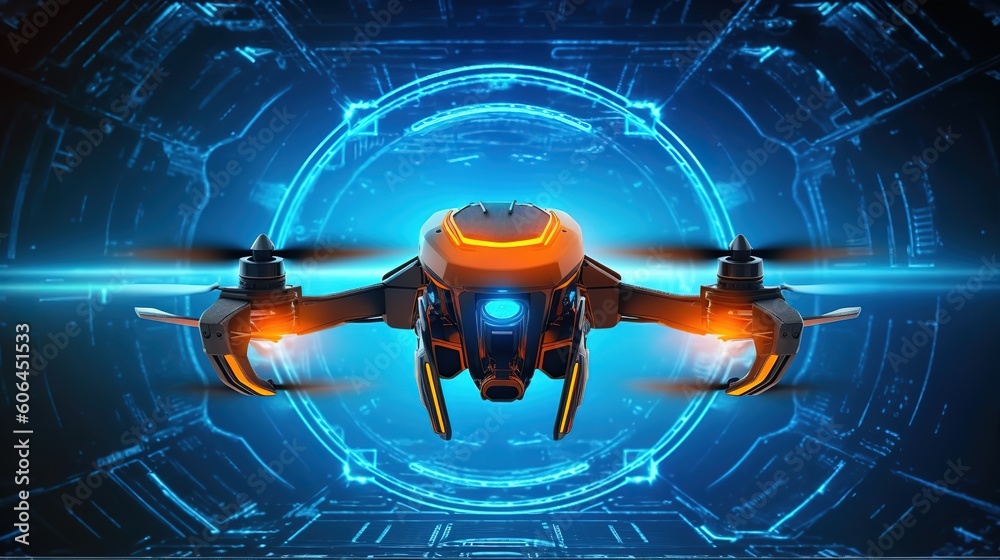 Poster Futuristic drone background.Hud,GUI for game background design. Technology background. Digital data. Generative AI