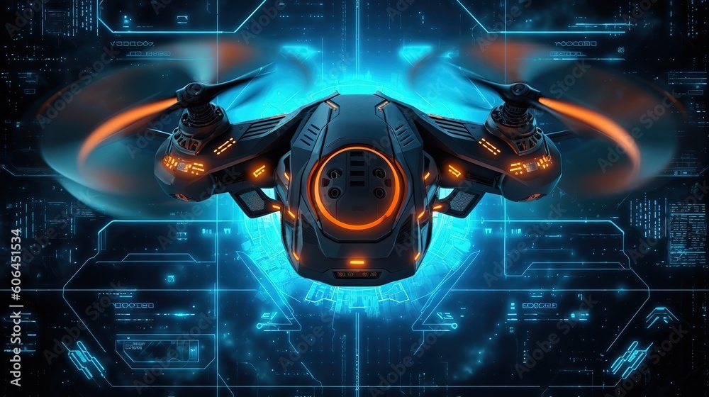 Poster Futuristic drone background.Hud,GUI for game background design. Technology background. Digital data. Generative AI